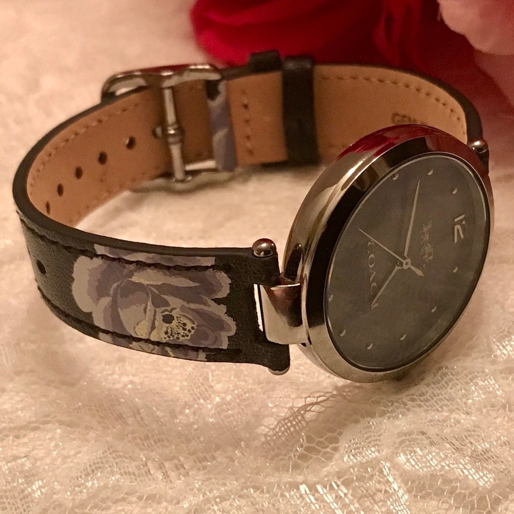 Coach Park Floral Rose Leather Strap Womens’ Watch